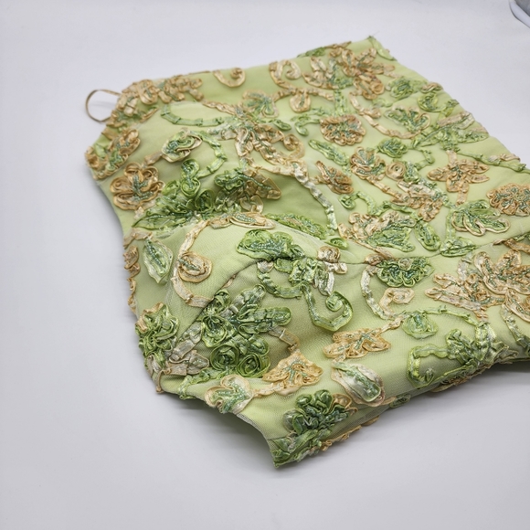 AusM Vintage Green Foral Beaded Bodice Corset Top - Picture 5 of 16